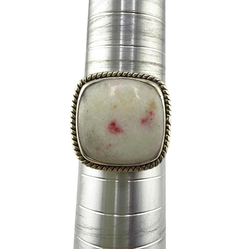 Square Cinnabar In Dolomite Sterling Silver Ring Artisan Jewelry 9
